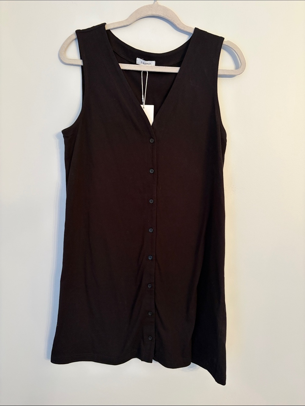 Z Supply Black Button Up V Neck Mini Dress Size Medium NWT